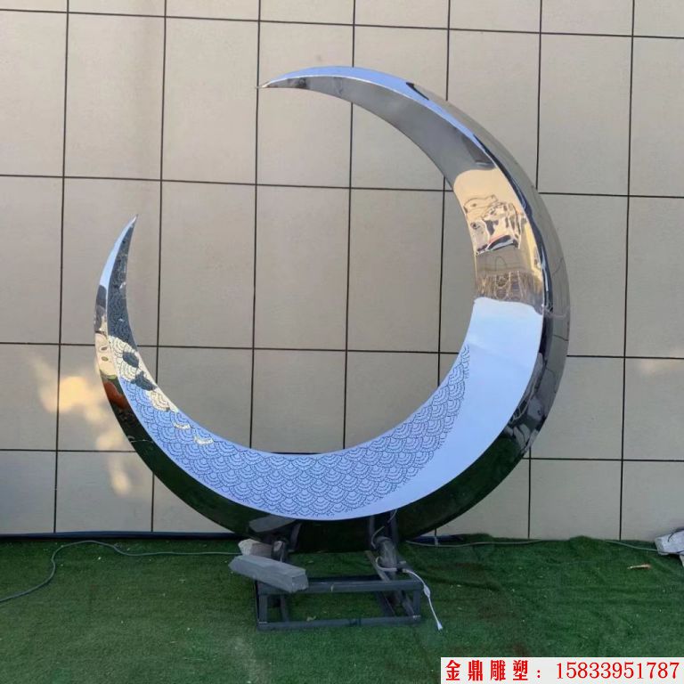 不锈钢半圆月亮雕塑 景观灯光月亮雕塑4